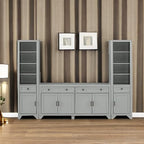 Crosley Furniture Tara 3-Piece Modern Farmhouse Sideboard Buffet Cabinet and Bookcase Set with Storage, Distressed Gray
