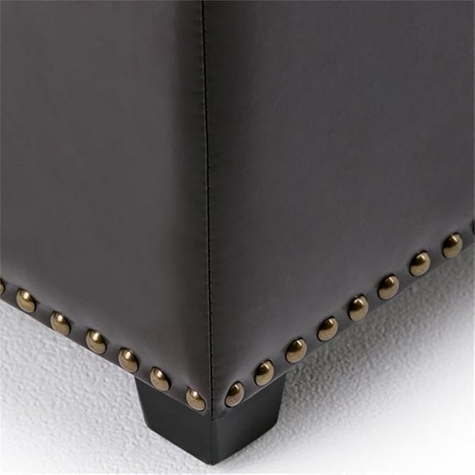 SIMPLIHOME Kingsley 48 inch Wide Transitional Rectangle Large Storage Ottoman in Coffee Brown Vegan Faux Leather, Assembled, For the Living Room, Entryway and Family Room