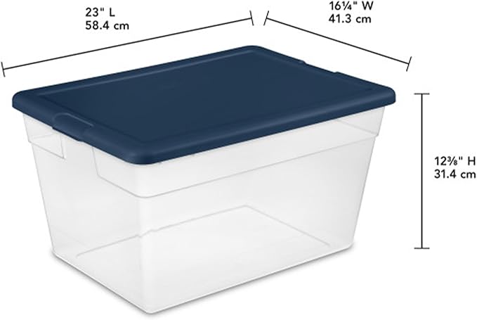 Sterilite 8-Pack Storage Box, Plastic Container Bins with Lids, 56 Quart, Marine Blue - Heavy-Duty Organizing Containers for Closet, Bathroom, and Office