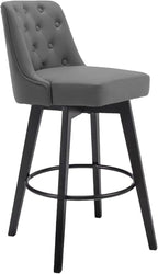 MINCETA Bar Stool, PU Leather Barstool, 30 Inch Upholstered Counter Stool with Low Tufted Back and Footrest, Swivel Counter Height Barstool for Kitchen Island Home Bar Dark Gray