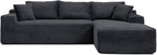 108" Cloud Sectional Couch,Modern Modular Sectional Sofa with Deep Seat,Corduroy Boneless Couches with L-Shape Chaise for Living Room,No Assembly Required (Black, Right Facing Chaise)