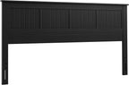 Serene Solid Wood Window-Pane Panel Headboard – Easy Assembly, Casual Coastal Style – King Size in Black