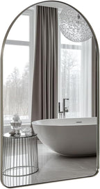ANDY STAR 30 x 40 Inch Arched Mirror, Brushed Nickle Bathroom Mirror in Stainless Steel Metal Frame, Arch Top Rounded Corner 1 Inch Deep Set Design Wall Mount Hangs Vertical