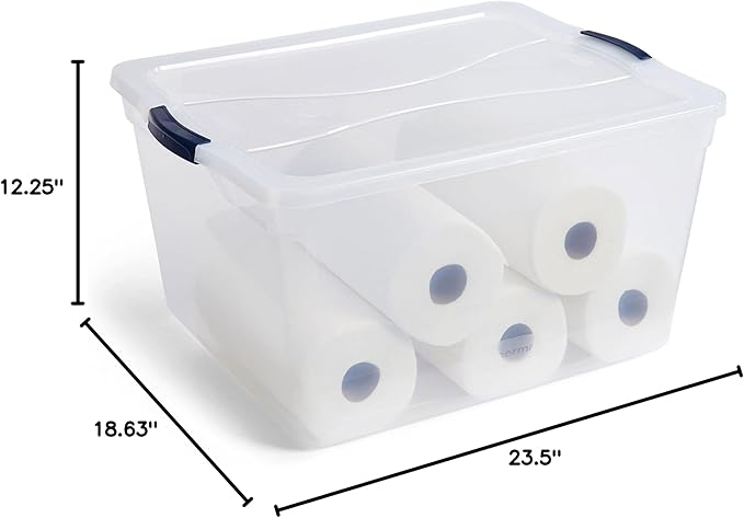 Rubbermaid Cleverstore 74 Quart Latching Plastic Storage Tote Container Box Bin with Lid for Home or Office Organization, Clear (8 Pack)