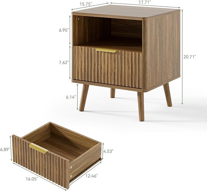LYNSOM Fluted Dresser and Nightstand Sets 3 Piece, 7-Drawers Dresser and 1-Drawer Nightstands Set of 2, Wood Bedroom Furniture Set for Home, Bedroom, Hallway, Natural Oak