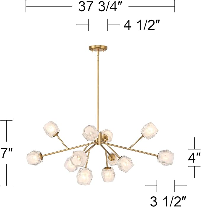 Possini Euro Design Tofay Warm Brushed Brass Sputnik Chandelier Lighting 37 3/4" Wide Modern Dimmable LED Frost Glass Shades 12-Light Fixture for Dining Room House Foyer Kitchen Island Entryway