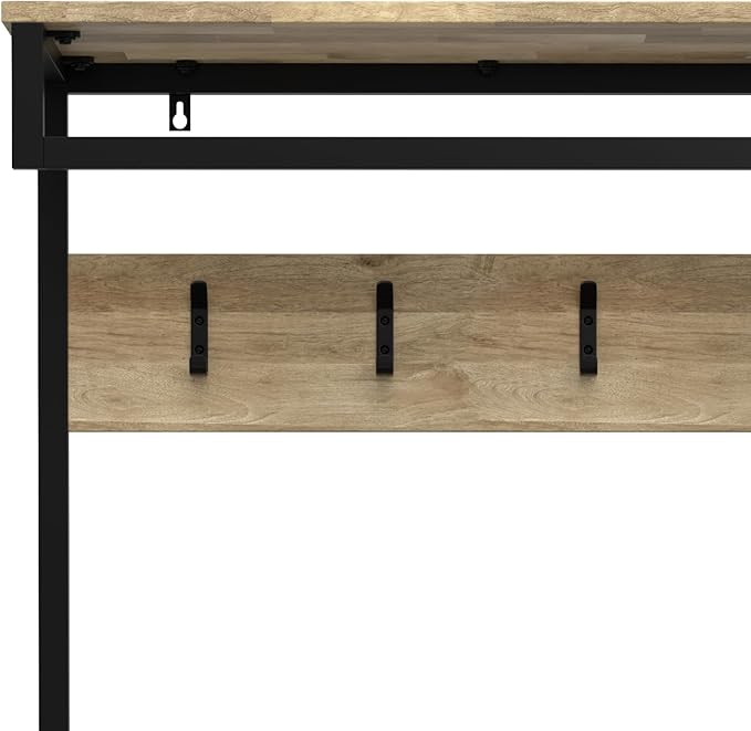 SIMPLIHOME Westmont Hall Tree Bench - 40 inch Wide Solid Mango Wood Entryway Seat in Natural, Industrial Bench for Entryway or Hallway with Metal Frame, Coat Hooks and Open Shelf