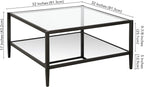 Henn&Hart 32" Wide Square Coffee Table with Mirror Shelf in Blackened Bronze, Modern coffee tables for living room, studio apartment essentials