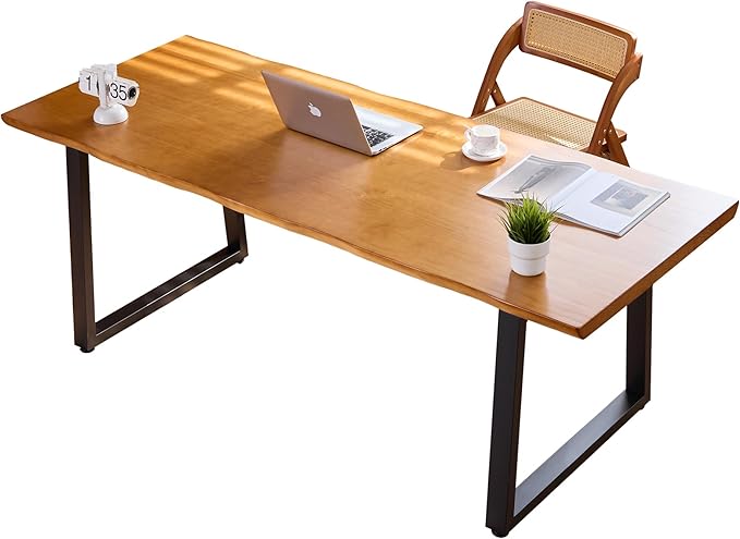 Modern Solid Wood Executive Desk – Spacious and Minimalist Home Office Workstation Perfect for Writing and Professional Use (Light Brown, 55.12)
