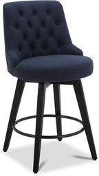 Watson & Whitely Counter Height Bar Stools, Performance Fabric Upholstered Modern Swivel Barstool with Back, Solid Wood Legs, 26" H Seat, Insignia Blue