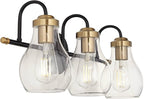 Possini Euro Design Brade Industrial Modern Wall Light Black Gold Hardwired 22 3/4" 3-Light Fixture Clear Glass Shades for Bedroom Bathroom Vanity Reading Living Room Hallway House Home Decor