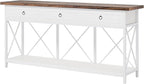 Tribesigns 70.8" Console Table with 3 Drawers, Farmhouse Entryway Table with Storage Shelf, Narrow Long Sofa Foyer Table for Entryway, Hallway (White/Brown)