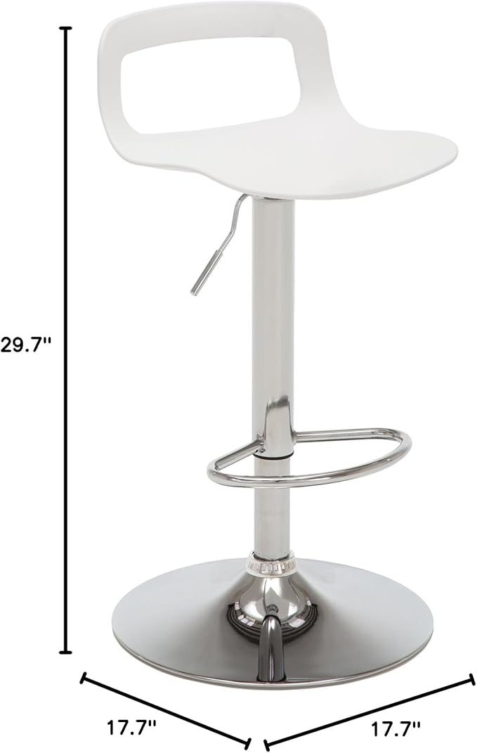 NOBPEINT NOB Contemporary Chrome Air Lift Adjustable Swivel Bar Stool (White, Set of 2)