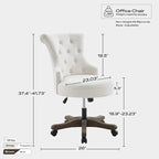 Home Office Chair Adjustable Height Swivel Chair with Wheels Linen Fabric Upholstered Computer Desk Chair with Wooden Legs Comfortable Armless Chair for Home Office Study Studio(Beige)