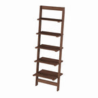 5-Tier Ladder Shelf - 50-Inch Narrow Leaning Bookshelf - Wooden Bookcase for Living Room, Bathroom, Kitchen, Office, or Bedroom Furniture by Lavish Home (Walnut)