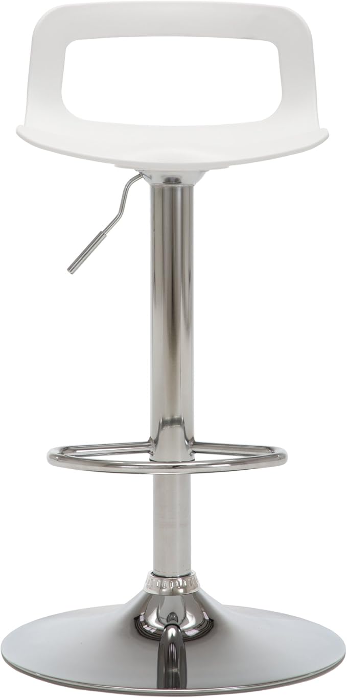NOBPEINT NOB Contemporary Chrome Air Lift Adjustable Swivel Bar Stool (White, Set of 2)