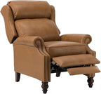 HULALA HOME Genuine Leather Recliner Chair, Traditional Manual Pushback Comfy Seating for Living Room, Thick Cushion & Solid Wood Legs, Wingback Recliner with Nailhead Trim, Camel
