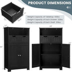 COSTWAY Bathroom Storage Cabinet, Freestanding Storage Organizer with 2 Drawers & Adjustable Shelf, Wooden Floor Cabinet for Living Room, Bedroom, Kitchen, Entryway (Black)
