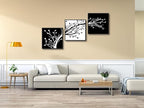 Wieco Art Black Framed Leaves Modern 3 Panels Flowers Artwork Black and White Abstract Floral Trees Canvas Prints Wall Art for Living Room Home Decorations