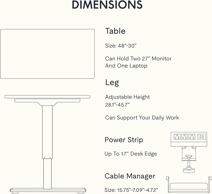 FLEXISPOT EN2 Whole-Piece Standing Desk with Clamp Power Strip, 48 x 30 Electric Stand Up Height Adjustable Desk with Cable Management (Black Frame + 48" Maple Top, 2 Packages)