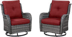 HUMMUH Outdoor Swivel Rocker Wicker Patio Chairs Set of 2, Rattan Rocking Chair Furniture Set(Grey,Red)