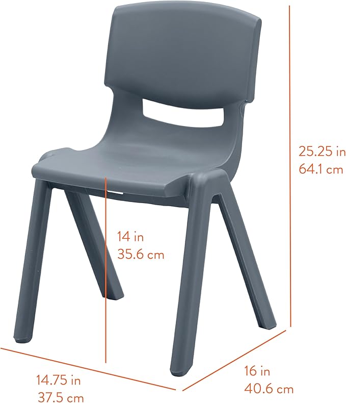 Stackable School Chairs, 14", Kids Furniture, Grey, 4-Pack