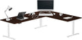 Progressive Desk Stand Up Height Adjustable Standing Desk - L Shaped 85" x 72" Corner Computer Rising Workstation Electric Table - White Frame, Roasted Walnut Top