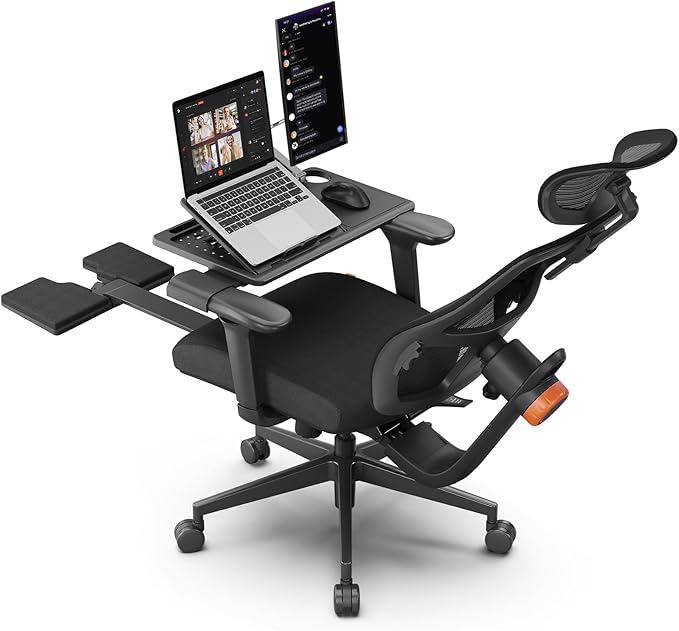 Newtral Office Chair Ergonomic with Footrest, Auto-Following Lumbar Support, High Back Desk Chair with 4D Armrest,136° Tilt Lock, Adjustable Seat Depth & Height (Upgrade with Laptop Tray, Black)