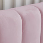 Livinia King Size Elton Velvet Platform Bed, Upholstered Bed Frame with Vertical Channel Tufted Headboard Footboard, Strong Wood Slats, No Box Spring Needed, Pink (King)