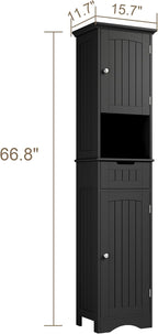 ChooChoo 67" Tall Bathroom Storage Cabinet, Narrow Bathroom Cabinet with 2 Doors and 1 Drawers, Freestanding Cupboard Floor Cabinet with Adjustable Shelves for Living Room, Kitchen, Black