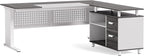 LITTLE TREE Large Computer Desk with File Cabinet, 63-Inch Executive Desk L Shaped Office Desk with Drawers and Storage Shelves, Business Furniture Desk Workstation for Home Office (Grey + White)