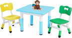 FUNLIO Kids Table and 2 Chairs Set, Height Adjustable Toddler Table and Chair Set for Ages 3-8, Easy to Wipe Arts & Crafts Table, for Classrooms/Daycares/Homes, CPC & CE Approved, Multi-Color