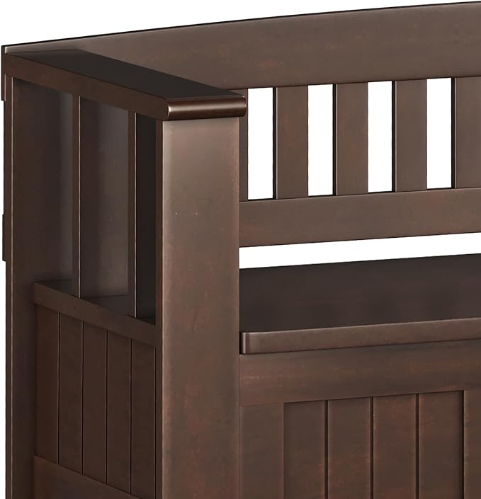 SIMPLIHOME Acadian Entryway Storage Bench - 48 inch Wide Solid Wood Hallway Seat with Shelf in Brunette Brown, Transitional Bench for Entryway or Living Room with Open Storage and Slatted Bottom