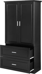 Tall Storage Cabinet, Bathroom Floor Freestanding Storage Cabinet with 2 Doors and 2 Drawers for Bathroom, Office, Living Room, Black