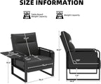 Upholstered Accent Sofa, Modern Faux Leather Sofa Chair with Foldable Side Tray Table & Storage Pocket, Small Accent Sofa for Living Room, Bedroom, Reception Room, Black