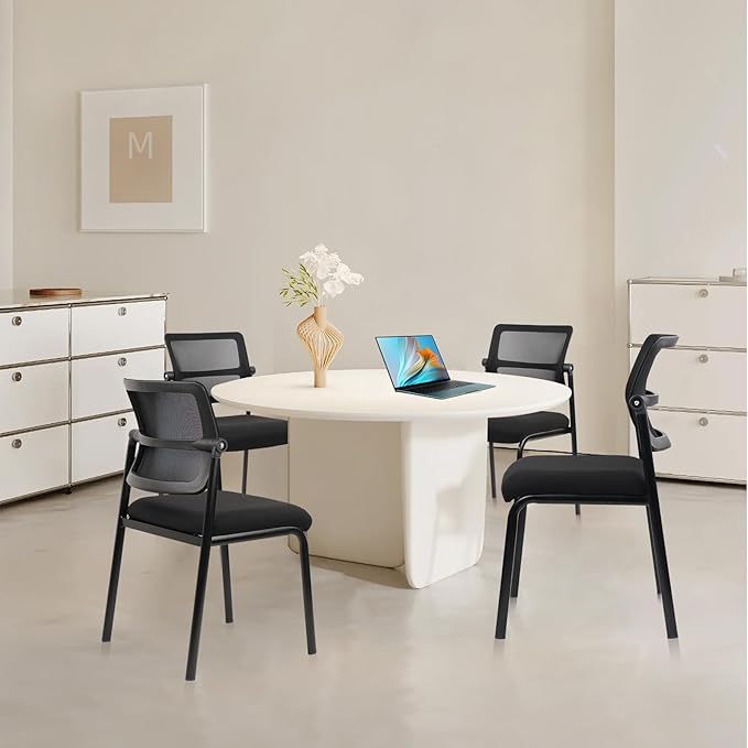 CLATINA Stacking Armless Office Waiting Room Chair with Adjustable Backrest, Mesh Stackable Guest Reception Desk Chairs with Ergonomic Lumbar Support for Home Conference Lobby Side School, Black, 4PK