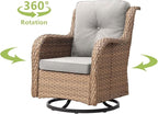 HUMMUH 3-Piece Swivel Rocking Rattan Chair Outdoor, Patio Bistro Furniture Conversation Set, Cushioned Wicker Chair with Glass Coffee Table(Yellow,Beige)