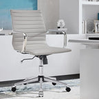 Gray Office Chair Ergonomic Computer Desk Chairs Executive Conference Room Chair Leather Modern Home Office Chair for Desk Mid Back Adjustable Swivel Chairs with Lumbar Support(Gray)…