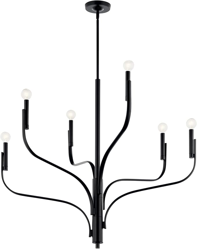 KICHLER Livadia 6-Light Chandelier, Soft Modern-Light in Black, for Foyer, Great Room, or Vaulted Dining or Bedroom (33" x 36.25"), 52673BK