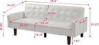 74" Loveseat Sofa with Vintage Button Tufting, Faux Leather Convertible Sleeper Futon Sofa Bed with Spring Cushion and Wood Legs for Apartments, Offices, Reception Areas, Living Rooms, White