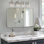 ANDY STAR Brushed Nickel Bathroom Mirror, 24”x40” Rounded Corner Rectangle Mirror, Modern Metal Frame Bathroom Vanity Mirror