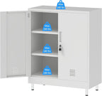 Metal Storage Cabinet with Locking Doors and Adjustable Shelves, Small Lockable Storage Cabinet for Home Office Garage Pantry Entryway Living Room (White)