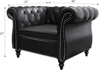 Living Room Chair, Modern Leather Chesterfield Sofa Chair, Mid Century Single Sofa Couch Chair with Tufted Back and Rolled Arms, Accent Sofa Chair for Living Room Apartment, Black
