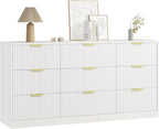 9 Drawer Dresser for Bedroom with Deep Drawers, 63" Wide Wood Dresser, Large Floor Chest of Drawers, Modern Long TV Stand, Storage Cabinet Side Table, White