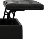 SIMPLIHOME Mariah 36 inch Wide Contemporary Rectangle Lift Top Table Storage Ottoman in Midnight Black PU Black faux leather, Assembled, For the Living Room, Entryway and Family Room
