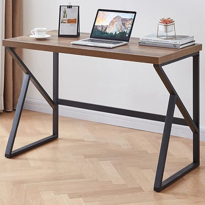 HSH Home Office Computer Desk, Industrial Modern Simple Metal Wooden PC Laptop Executive Desk, Farmhouse Student Computer Table for Work Study Writing Gaming in Bedroom Living Room, Rustic Oak 47 Inch