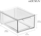 mDesign Plastic Bathroom Organizer Bin w/Pull Out Drawer - Slim Stackable Storage Container for Bathroom Accessories - Perfect for Organizing Bathroom Cabinet - Lumiere Collection - 4 Pack - Clear