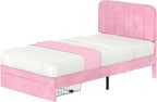 VECELO Twin Size Upholstered Bed Frame with 4 Drawers and Headboard, Velvet Platform Storage Bedframe, Wooden Slats Support, No Box Spring Needed,Pink