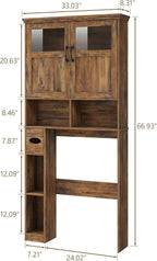 Vabches Over The Toilet Storage Cabinet With Double Doors & Paper Holder Stand, Freestanding Shelf Space Saver With Anti-Tip Design & Adjustable Shelf, Brown