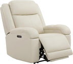 Watson & Whitely Oversized Genuine Leather Power Recliner Chairs for Big and Tall, Wall Hugger Recliner with Power Headrest & Charging Ports, Extra Large Reclining Chair for Living Room, Cream